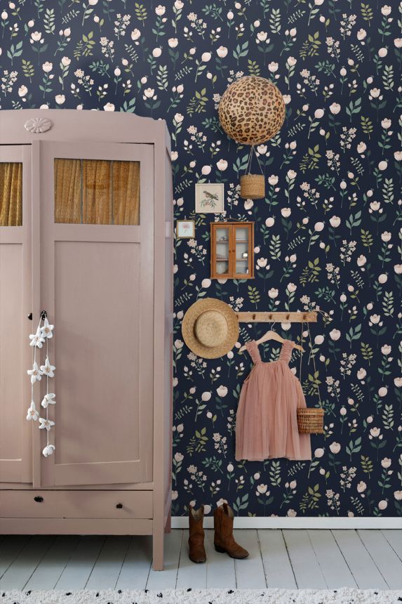 Blaue florale Vliestapete, 139341, To the Moon and Back, Esta Home