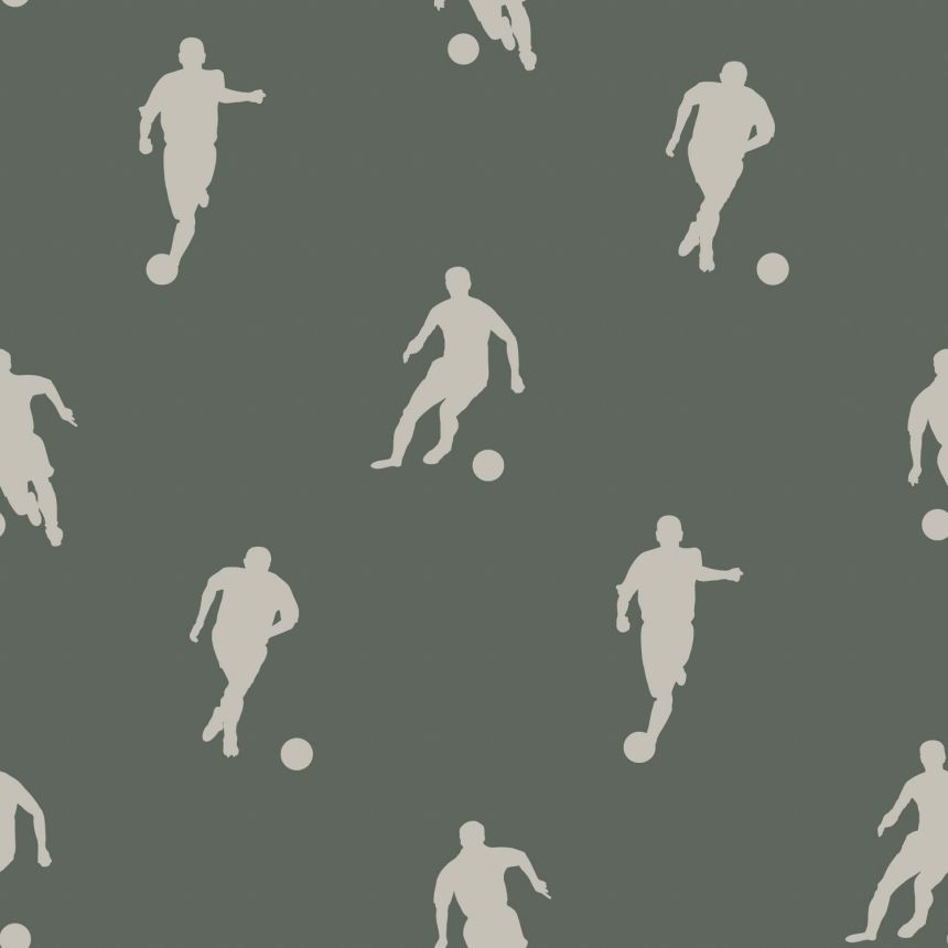 Dunkelgrüne Vliestapete mit Fußballspielern, 139507, To the Moon and Back, Esta Home