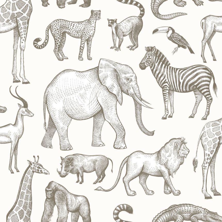 Schwarz-weiße Vliestapete, Tiere aus Afrika, 139510, To the Moon and Back, Esta Home