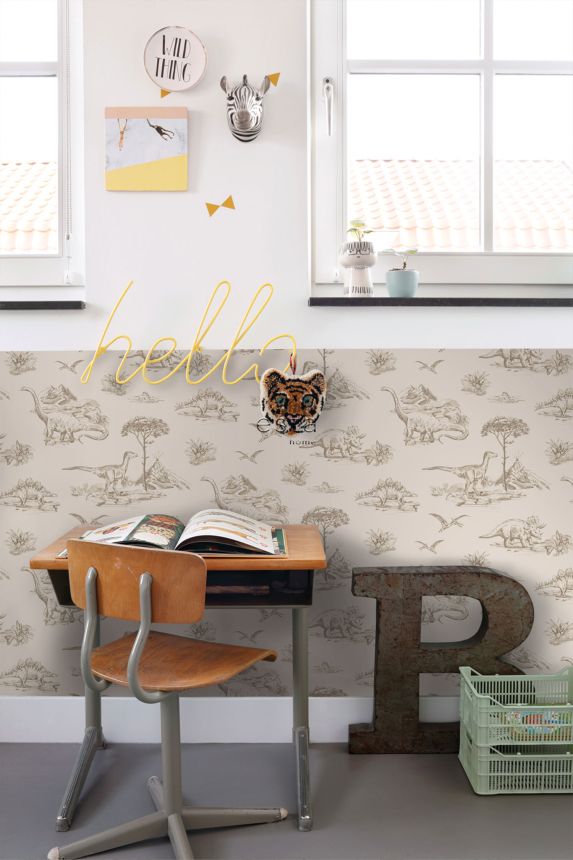 Beige Kindertapete mit Dinosauriern 139557, To the Moon and Back, Esta Home