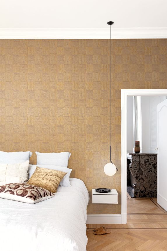 Geometrische Tapete in Braun und Gold, SPI401, Spirit of Nature, Khroma by Masureel