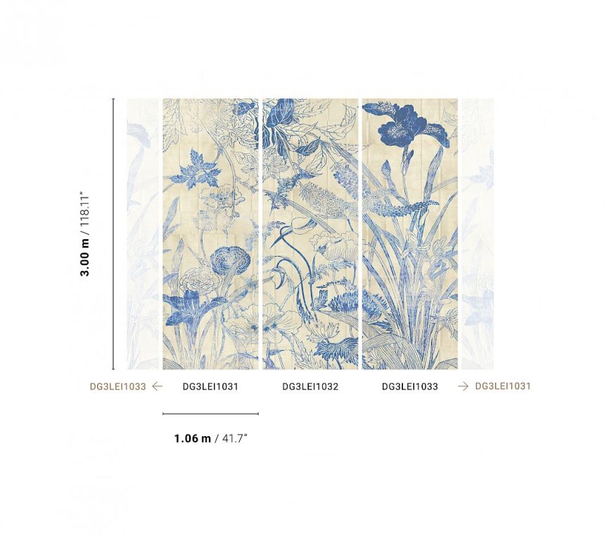 Blaue Fototapete, Blumen, Blätter, DG3LEI1032, Wall Designs III, Khroma by Masureel