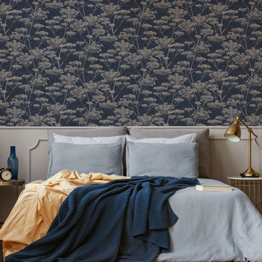 Tapete, blau-gold, Gräser, Blumen, 120865, Refine, Indulgence, Graham Brown Boutique