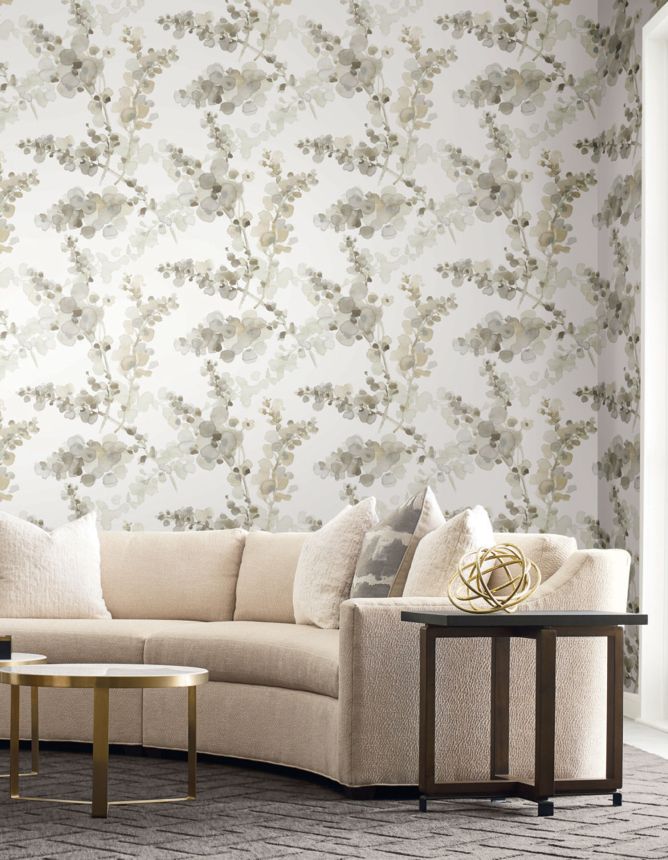 Beige-graue florale Vliestapete, EV3973, Candice Olson Casual Elegance, York