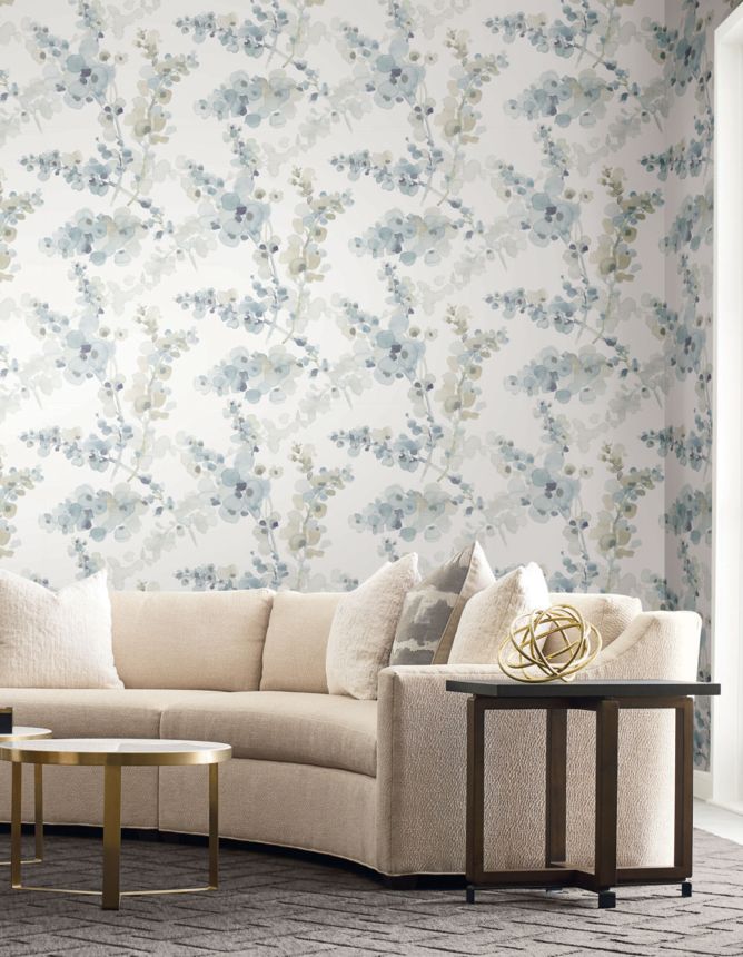 Grau-blau-beige florale Vliestapete, EV3974, Candice Olson Casual Elegance, York