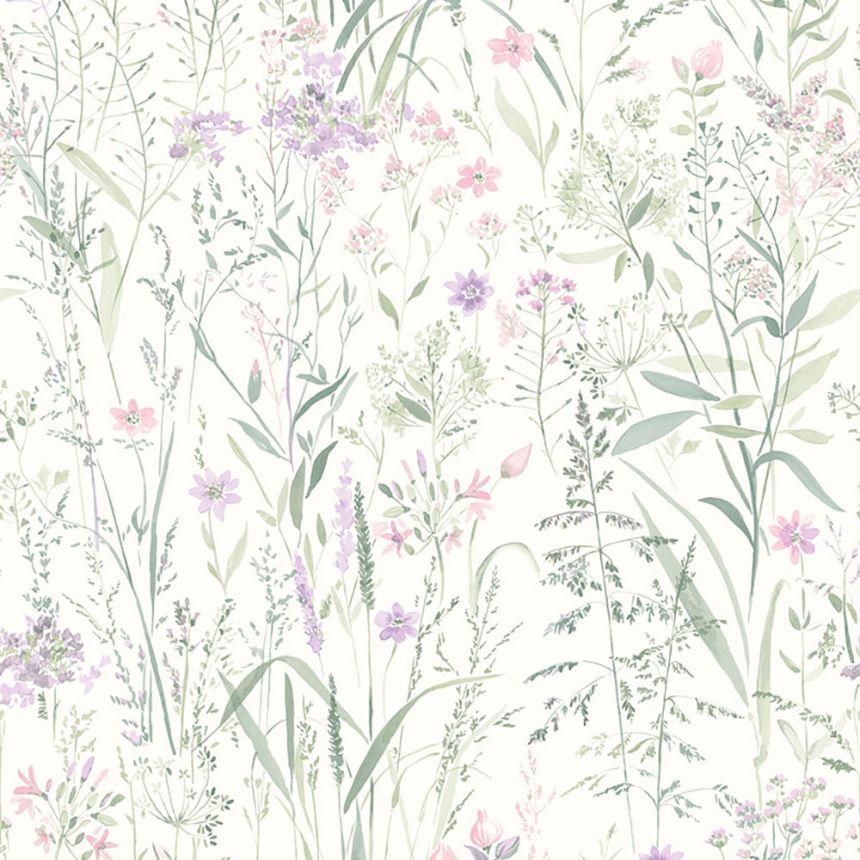 Weiße Vliestapete, Wiesenblumen und Gräser, UR3319, Universe 4, Grandeco