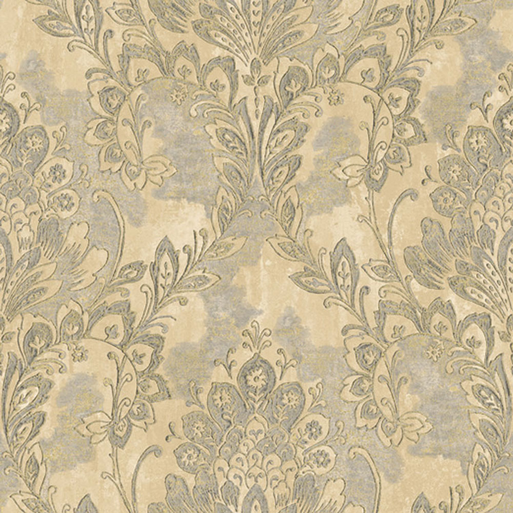 Gold-silberne Vliestapete mit Barockmotiv 78402, Makalle II, Limonta