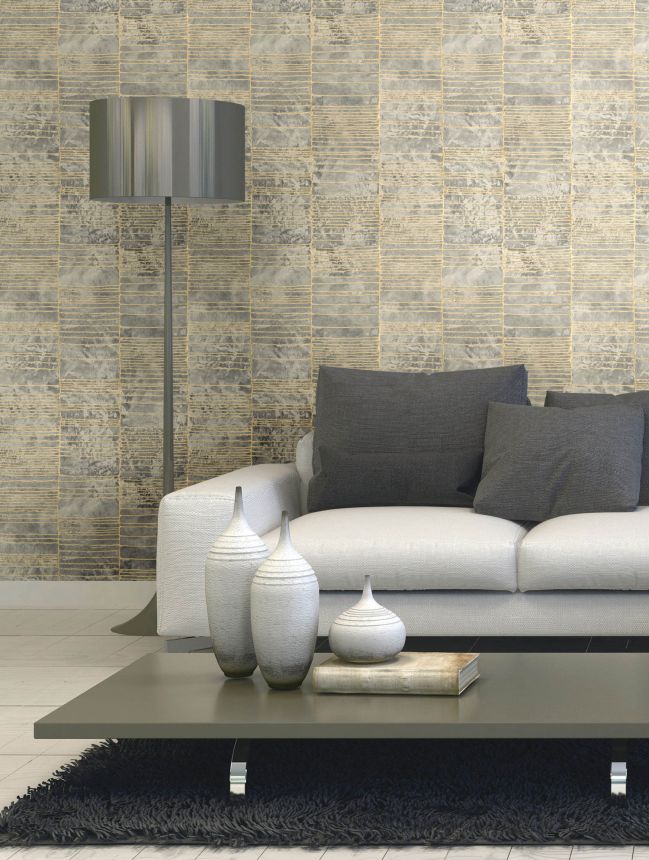 Graubraune Luxustapete mit geometrischem Muster, 57424, Aurum II, Limonta
