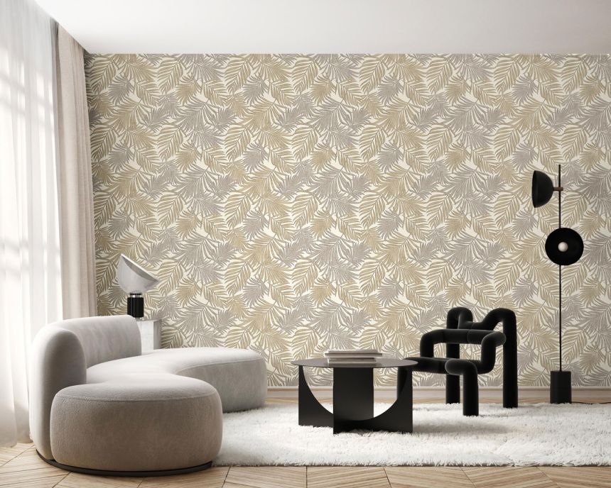 Luxuriöse braun-beige Tapete mit Blättern, 07506, Makalle II,Limonta