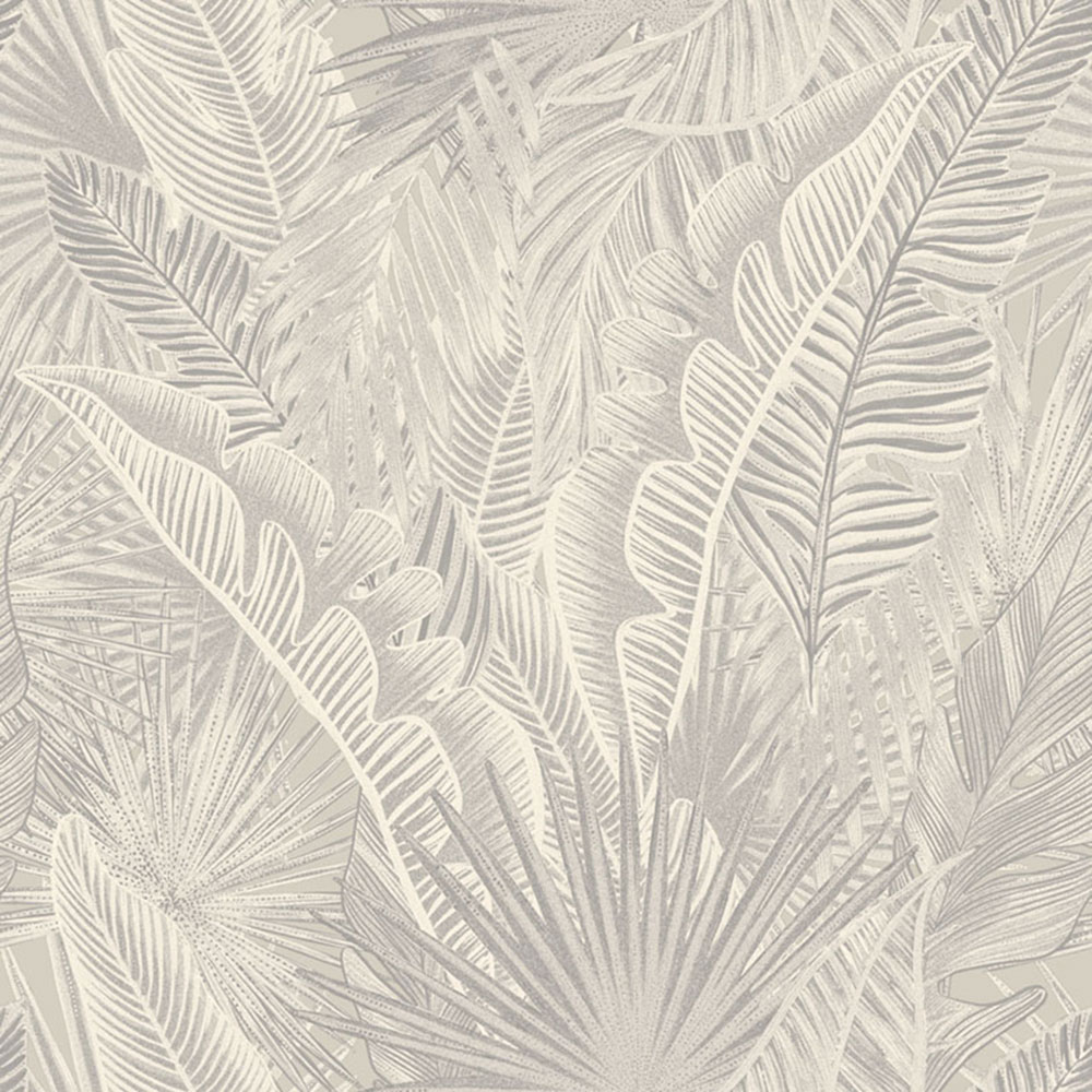 Vliestapete, grau-creme, Blätter, NHW1015, Perla, Decoprint