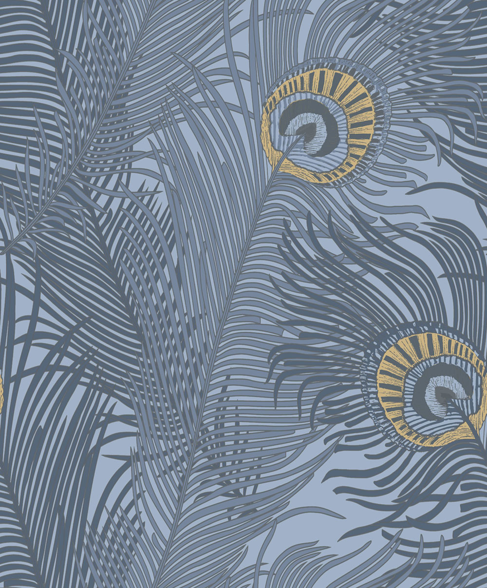 Vliestapete, blau, Pfauenfedern, NHW1046, Perla, Decoprint