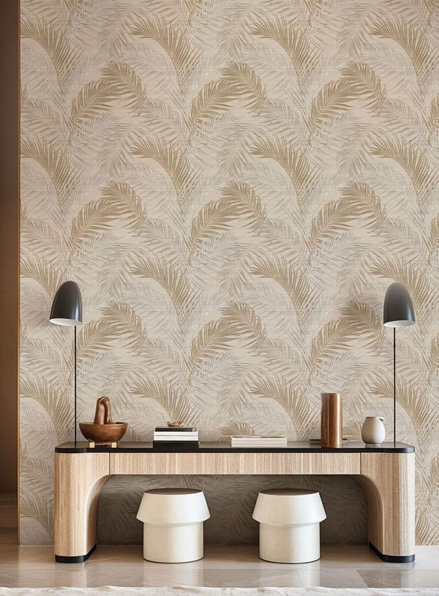 Beige-goldene Luxustapete mit Palmblättern, 33312, Tradizioni, Cristiana Masi by Parato