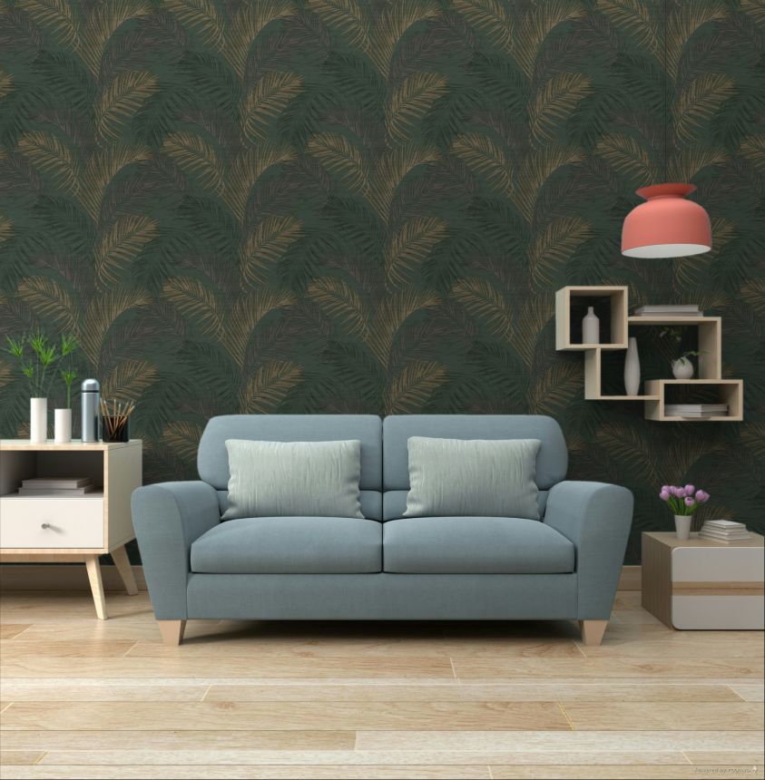 Grüne Luxustapete mit Palmblättern, 33317, Tradizioni, Cristiana Masi by Parato
