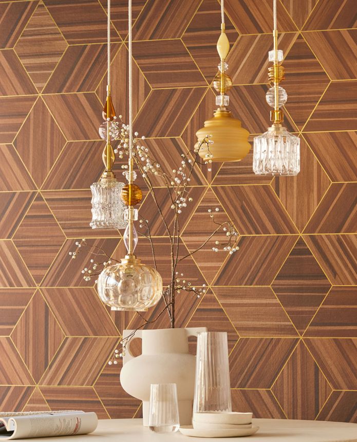 Bildtapete mit geometrischem Motiv in Wandpaneel-Optik, 340181, Gilded, Eijffinger