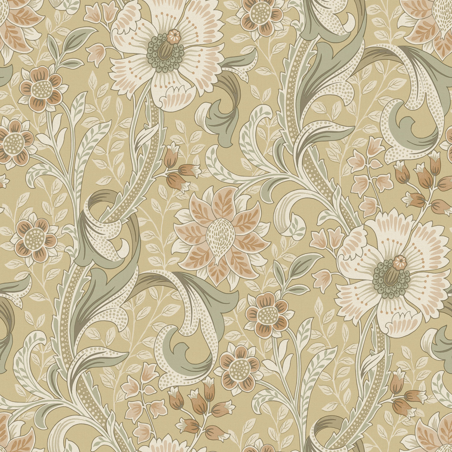 Vliestapete, ocker, Blumen, PH3112, Perfect Harmony, Grandeco