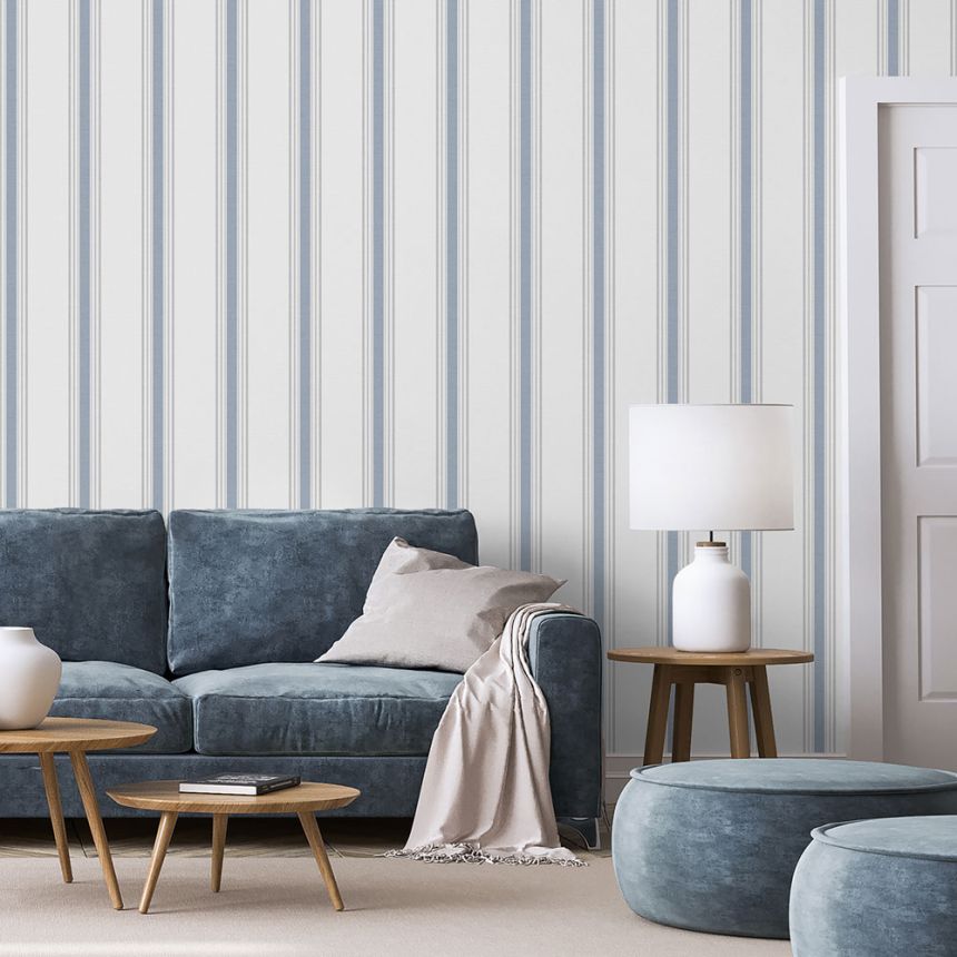 Vliestapete, blau, Streifen,  9810-1, Essential Stripes, ICH Wallcoverings