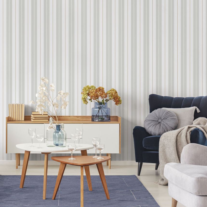 Vliestapete, grau, Streifen,  9815-3, Essential Stripes, ICH Wallcoverings