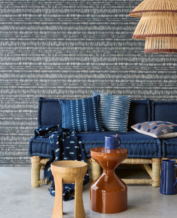 Vliestapete, blau, Batik, Streifen, 340264, Solange, Eijffinger