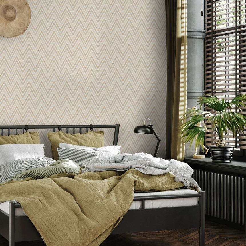 Geometrische Vliestapete, beige, Zickzack-Muster, 1509-2, Vera, AdaWall