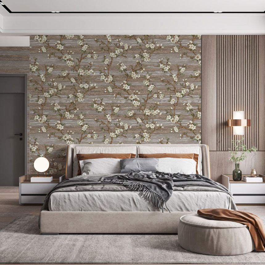 Vliestapete, braun, Blumen, 1505-4, Vera, AdaWall