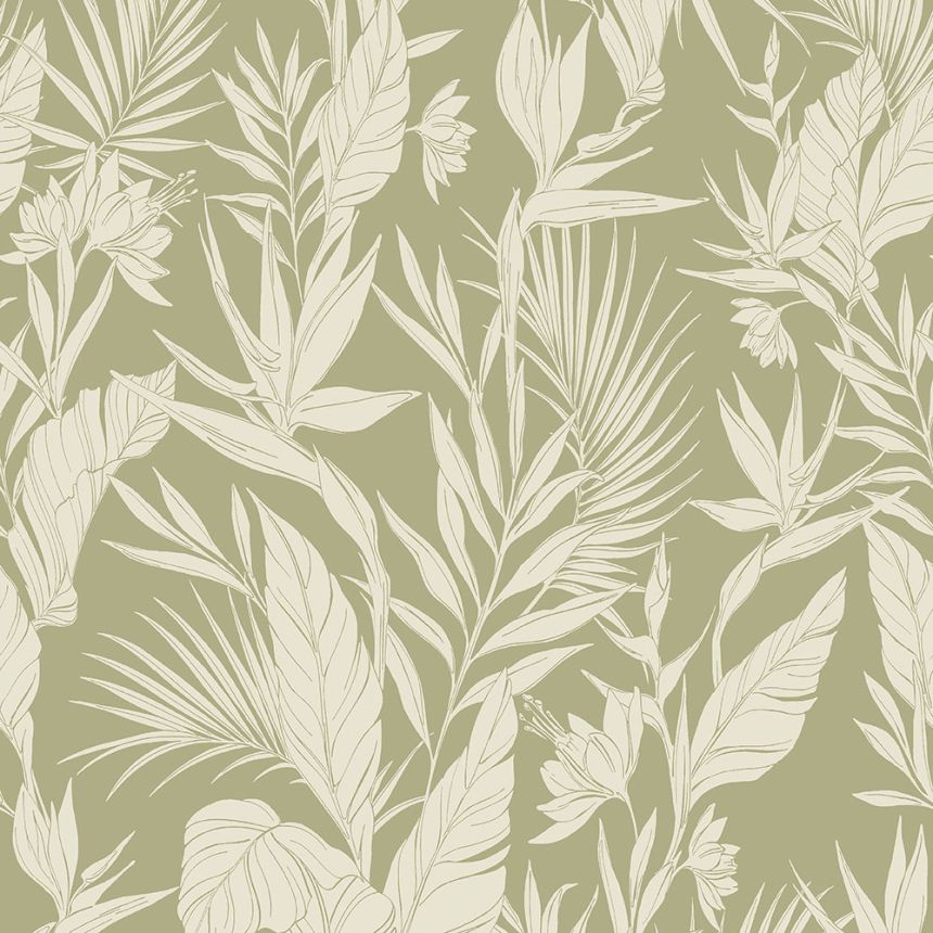 Grün-beige Vliestapete, Blätter, A71102, Vavex 2026