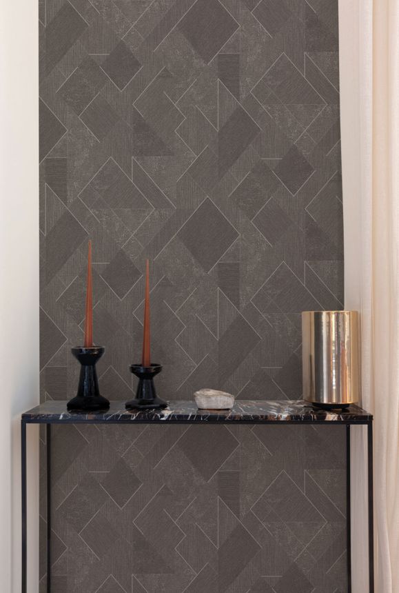 Grau-schwarze geometrische Vliestapete mit Glitzer, A72003, Vavex 2026