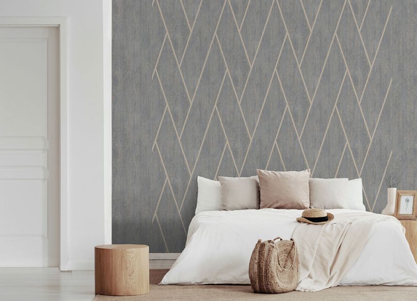Geometrische Tapete in Grau mit Holzstruktur, M75709, Brut, Ugépa