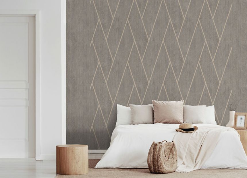Geometrische Tapete in Grau-Braun mit Holzstruktur, M75718, Brut, Ugépa