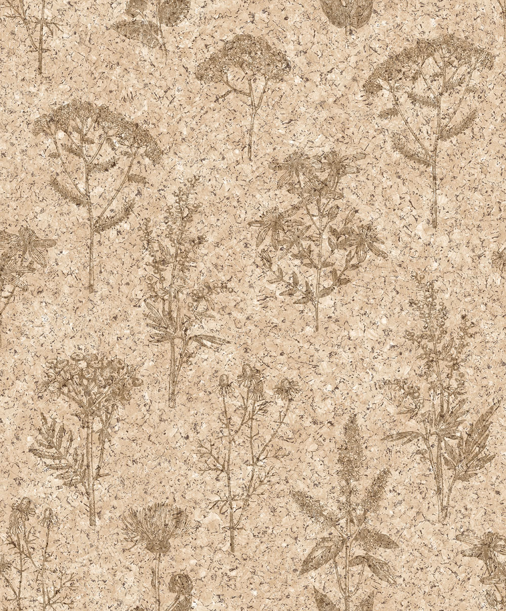 Tapete in beiger Korkoptik mit Blumenmotiv, M78307, Brut, Ugépa