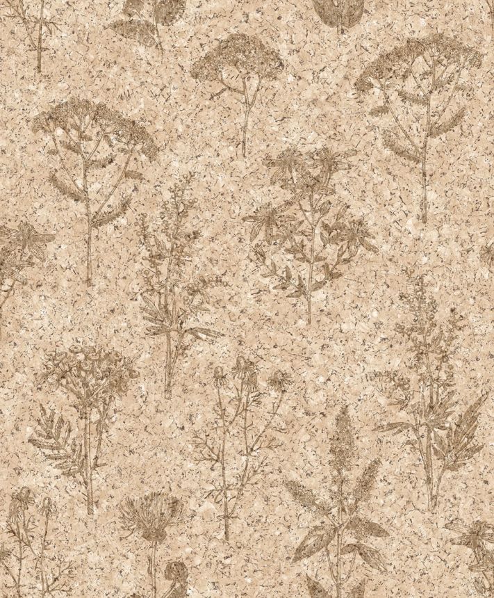Tapete in beiger Korkoptik mit Blumenmotiv, M78307, Brut, Ugépa