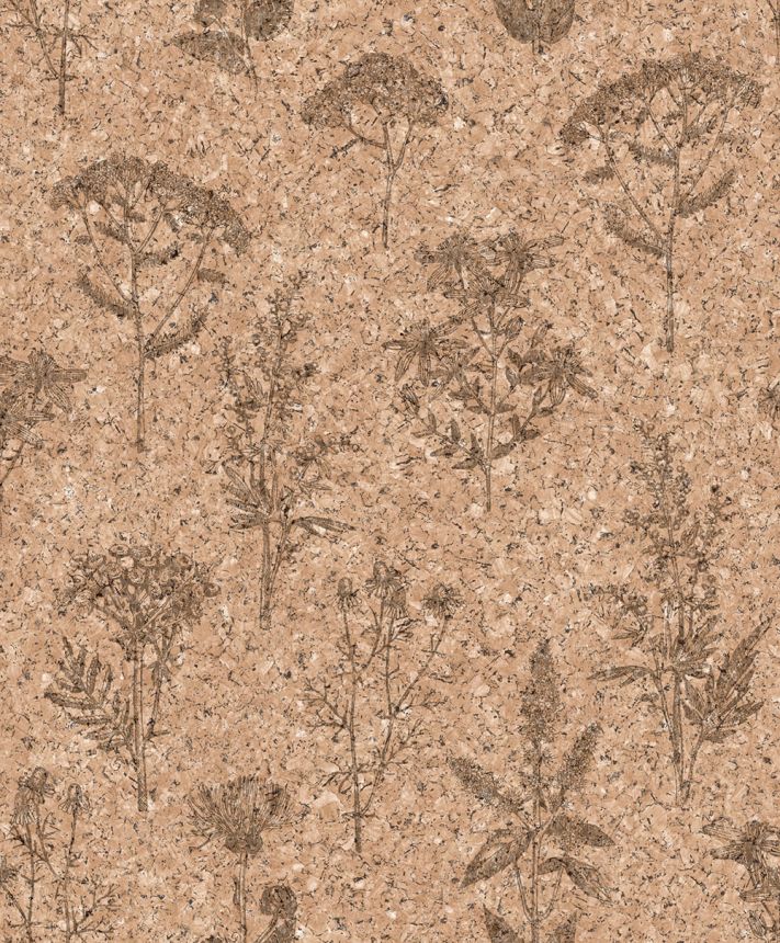Tapete in brauner Korkoptik mit Blumenmotiv, M78308, Brut, Ugépa