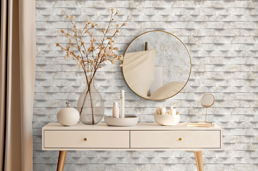 Vliestapete, grau-beige, 3D Marmorverkleidung, M79997D, Brut, Ugépa