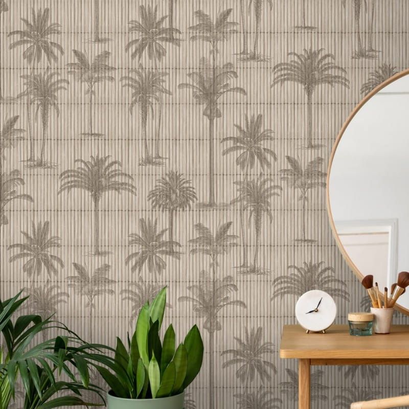 Tapete mit Palmenmotiv in graubeige, M68707, Nomade, Ugépa