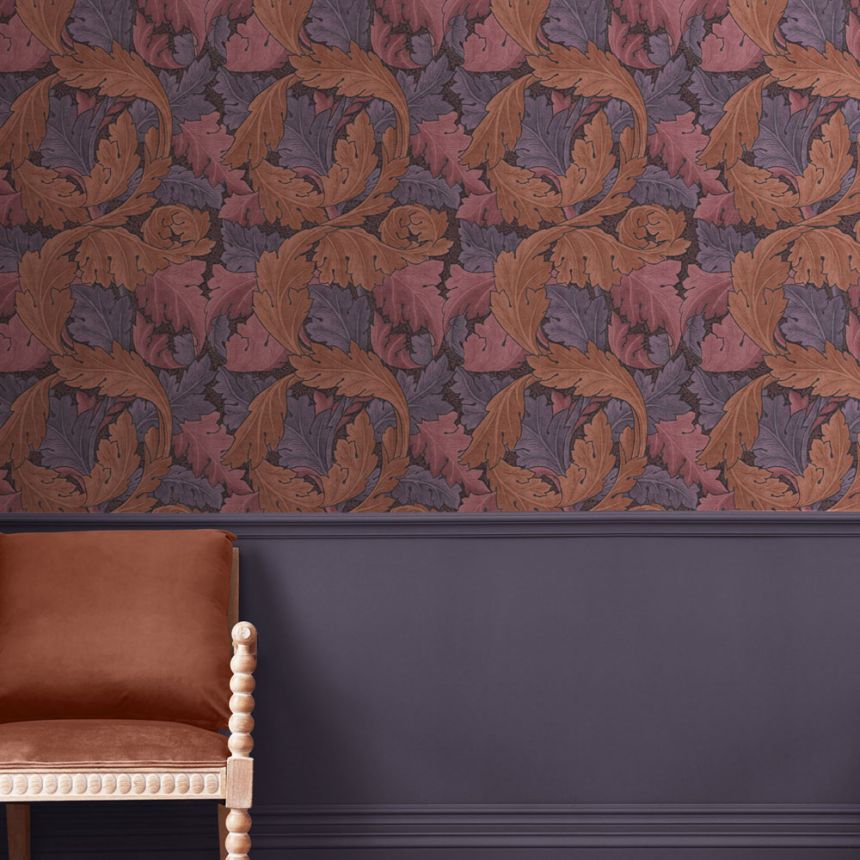 Vliestapete, rot-lila, Blätter, 124223, William Morris At Home