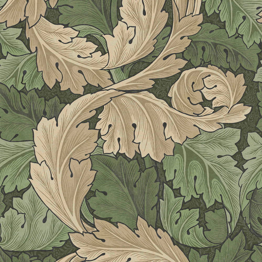 Vliestapete, grün-beige, Blätter, 124227, William Morris At Home
