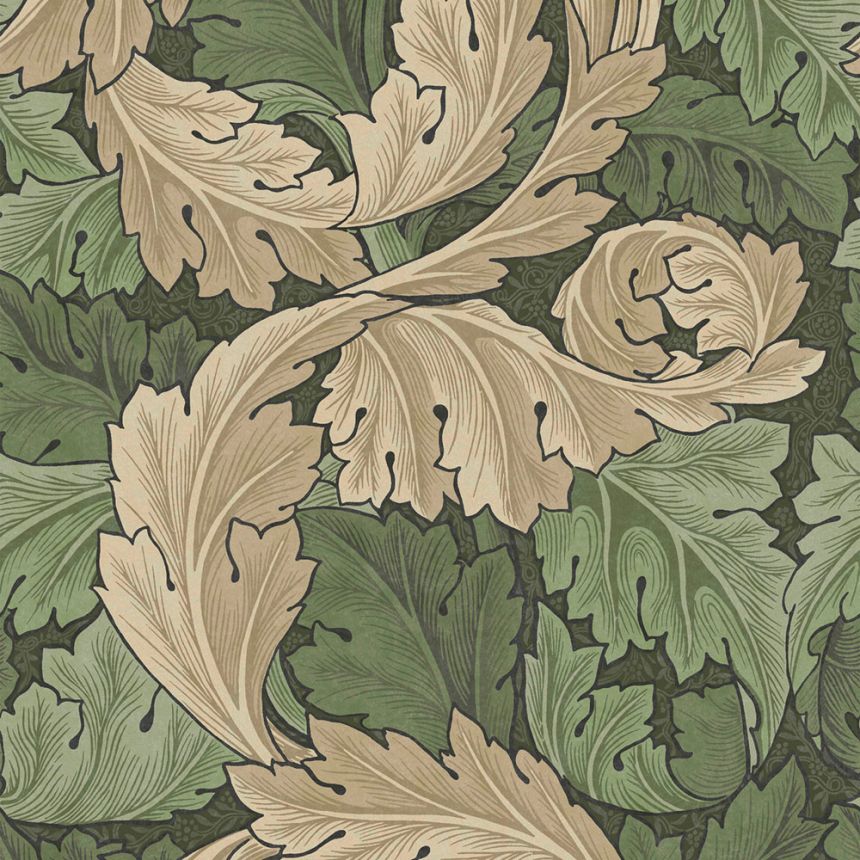 Vliestapete, grün-beige, Blätter, 124227, William Morris At Home