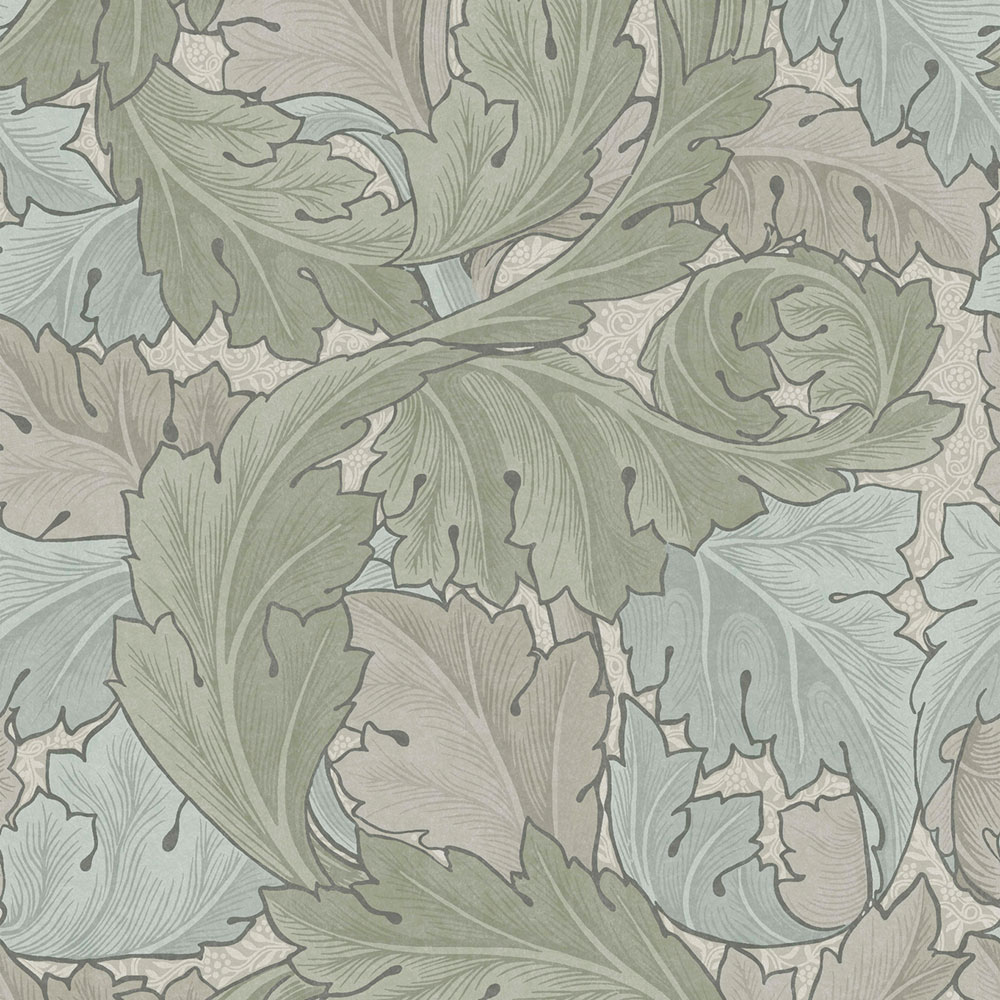 Vliestapete, blau-grün, Blätter, 124228, William Morris At Home