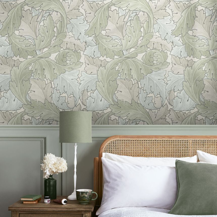 Vliestapete, blau-grün, Blätter, 124228, William Morris At Home