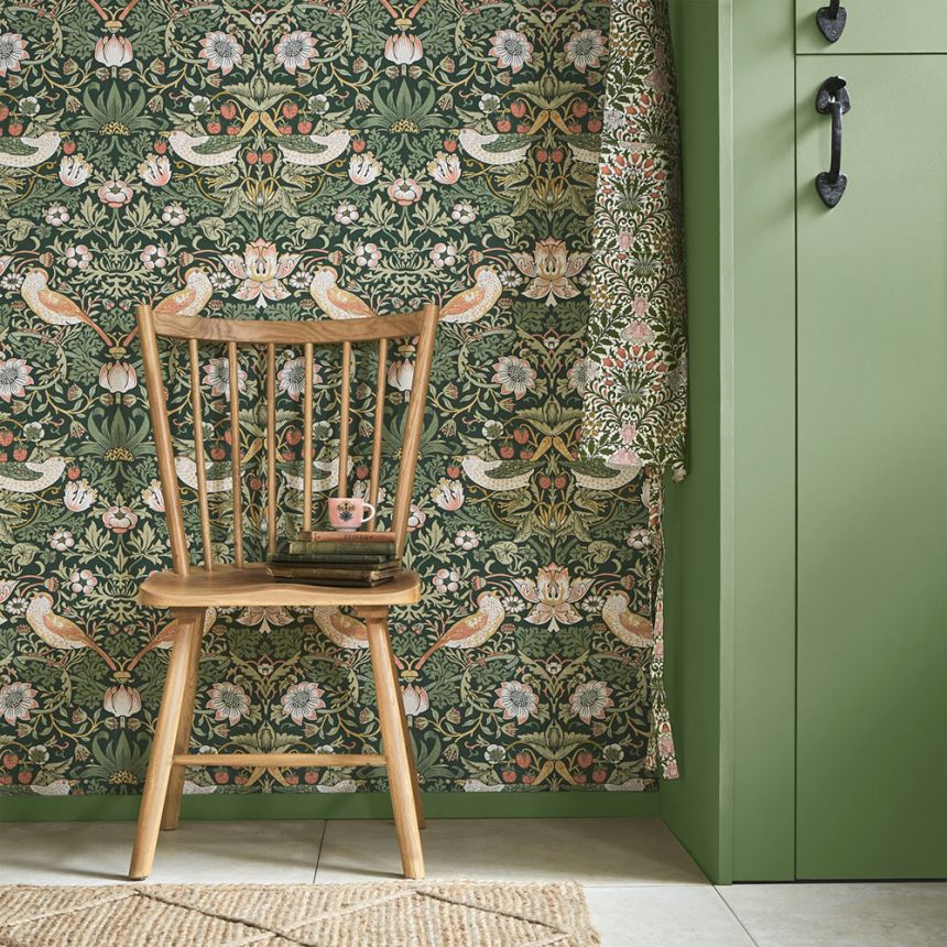 Vliestapete, grün, Blumen, Vögel, 124234, William Morris At Home