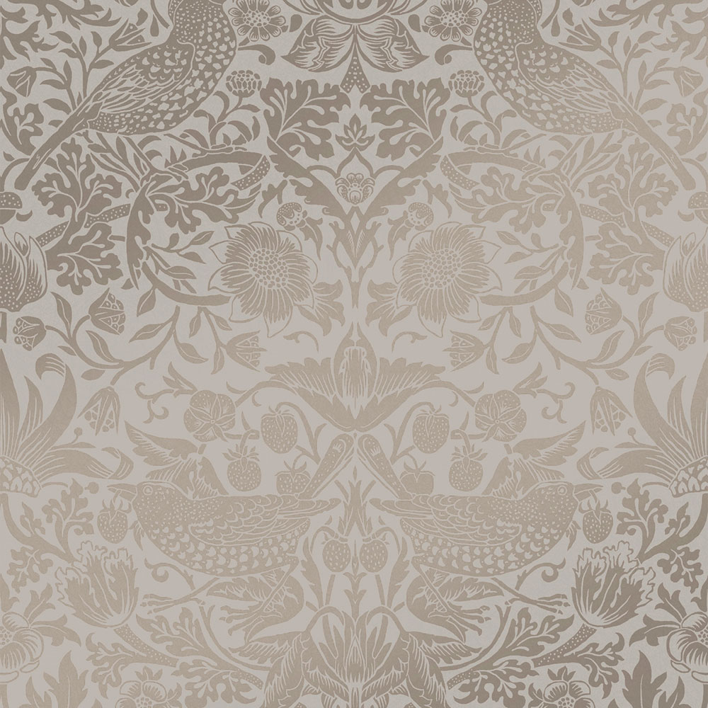 Vliestapete, graubeige, Blumen, Vögel, 124238, William Morris At Home