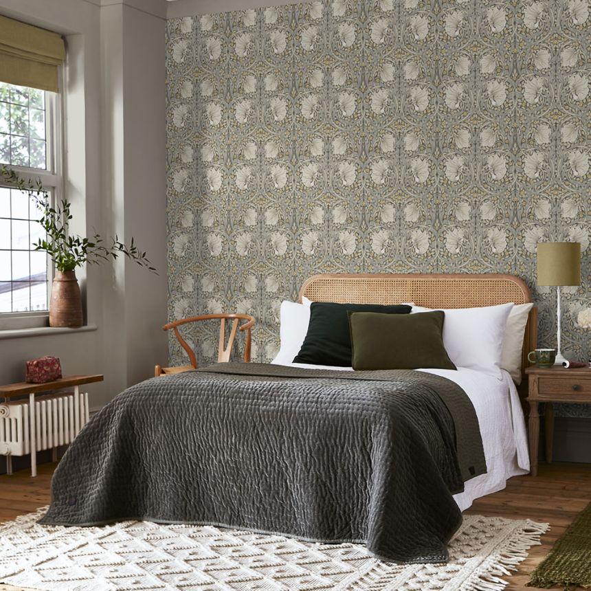 Vliestapete, grau, Blumen, 124240, William Morris At Home
