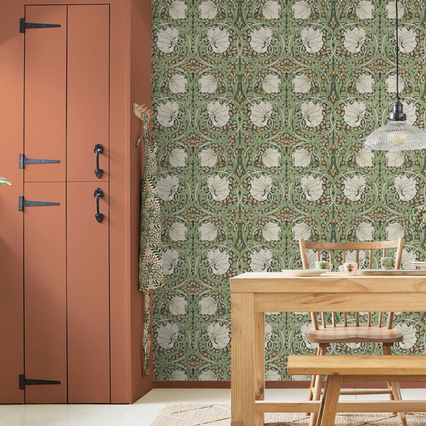 Vliestapete, grün-beige, Blumen, 124242, William Morris At Home