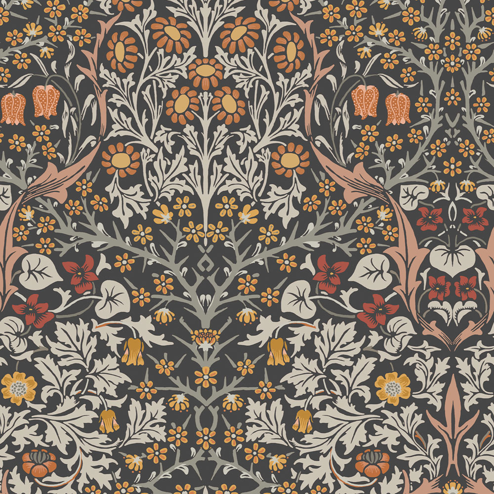 Vliestapete, grau-schwarz, Blumen, Blätter, 124250, William Morris At Home