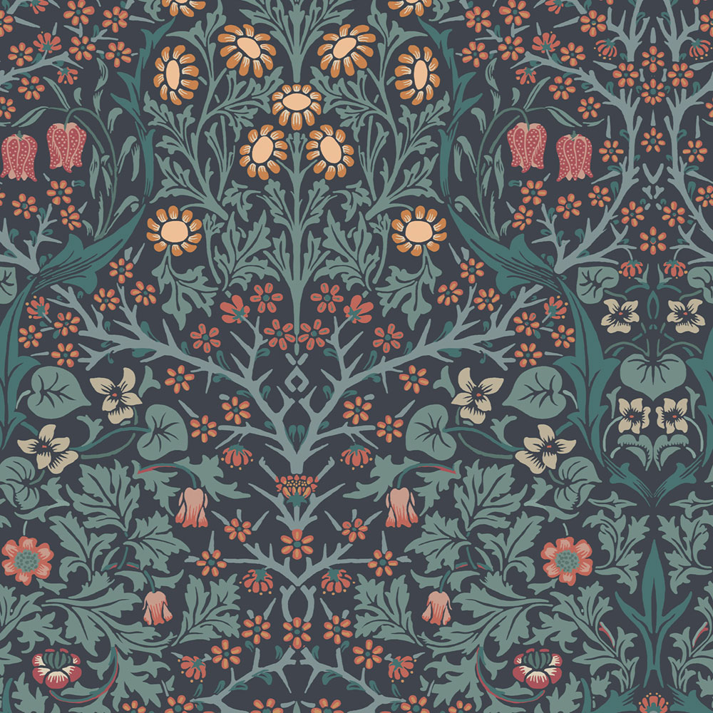 Vliestapete, blau, Blumen, Blätter, 124251, William Morris At Home