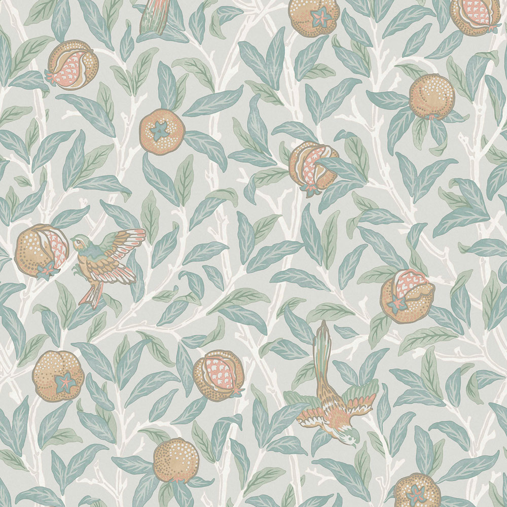 Vliestapete, blau-grün, Zweige, Vögel, 124261, William Morris At Home