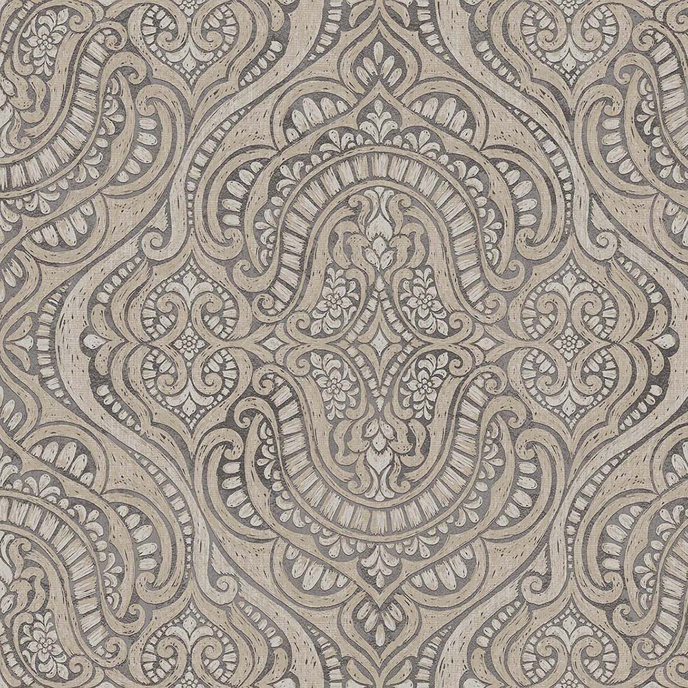 Luxuriöse Vliestapete, grau-beige, Barock, 42219, Aura, Cristiana Masi by Parato
