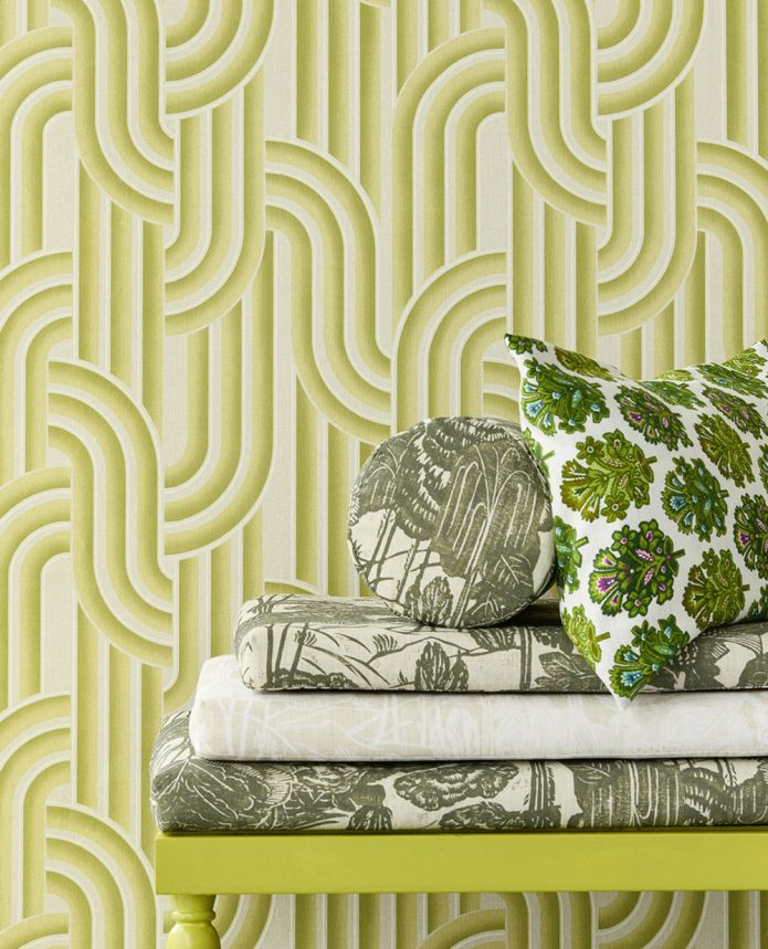 Geometrische Vliestapete, grün-beige, Retro, 340561, Groovy, Eijffinger