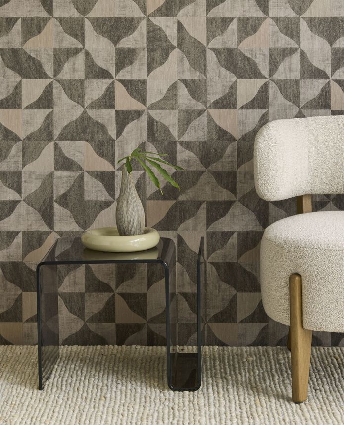 Geometrische Vliestapete, braun-grau, 340324, Sensory Eijffinger