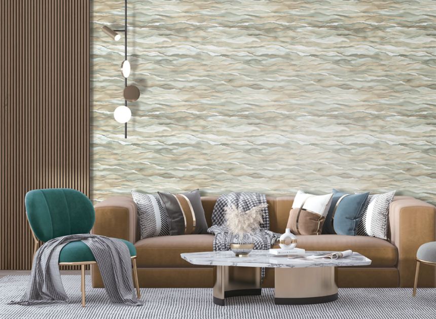 Vliestapete, grau-grün, Wellen, Marmor, SA524044, Santa Fe, Design ID