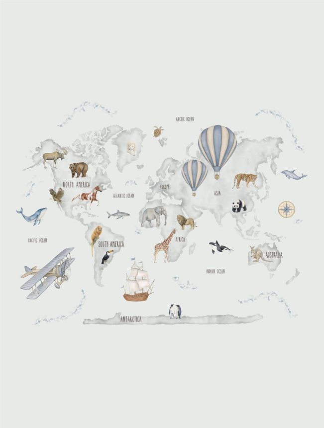 Kinderfototapete, Tiere, Weltkarte, CW6118-1, Cute Walls, Decoprint